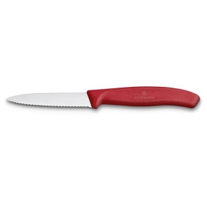 סכין ירקות משוננת אדום להב שפיץ VICTORINOX 10cm