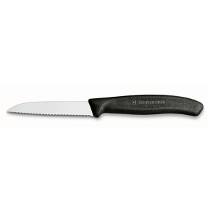 סכין ירקות משוננת שחור להב שפיץ VICTORINOX 10cm