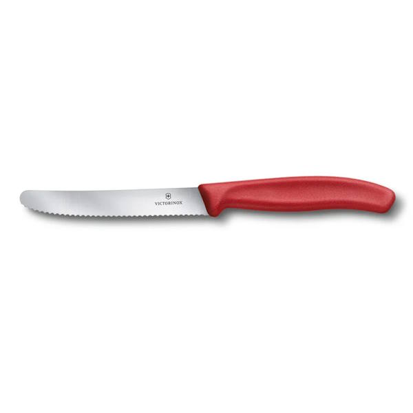 סכין ירקות משוננת אדום להב עגול  VICTORINOX 11cm