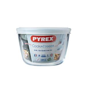 כלי אחסון עגול + מכסה 0.6 ליטר PYREX