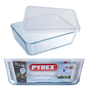 כלי אחסון מלבני + מכסה פלסטיק 4 ליטר Pyrex