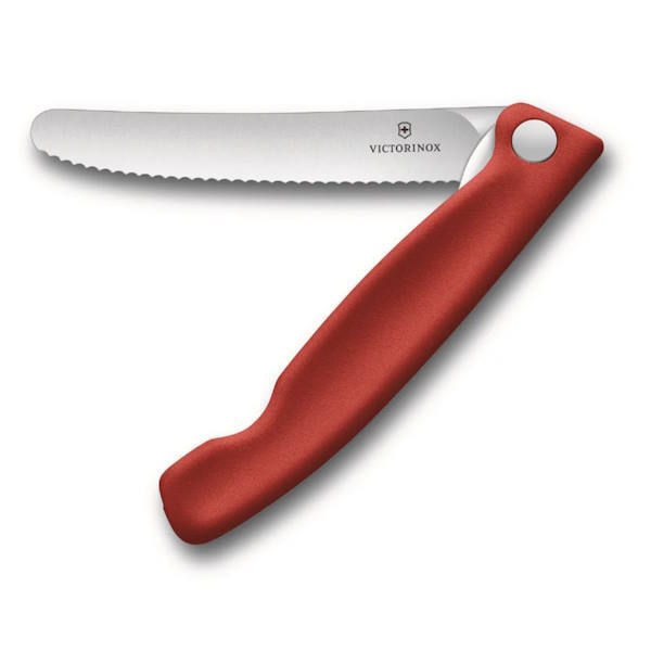 סכין ירקות מתקפלת להב משונן ידית אדומה Victorinox