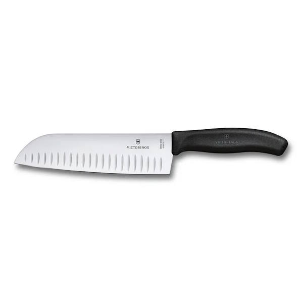 סכין סנטוקו מחורצת 17cm ידית שחורה Victorinox