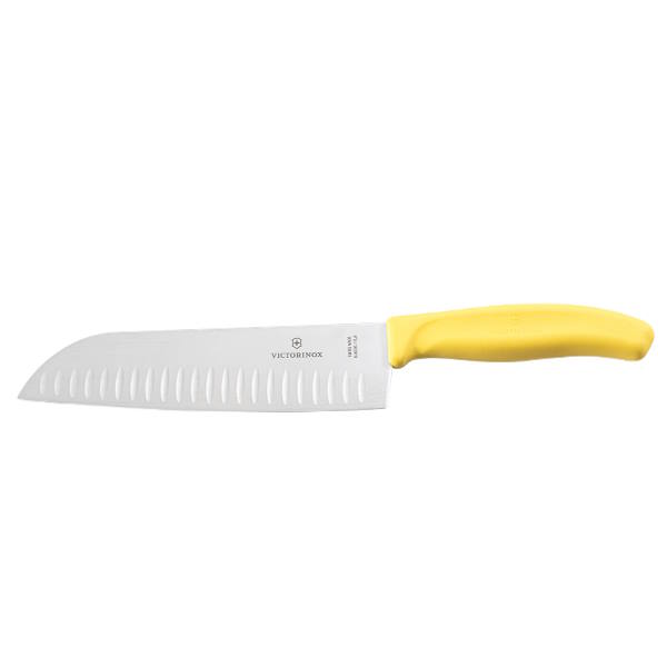 סכין סנטוקו מחורצת 17cm ידית צהובה Victorinox